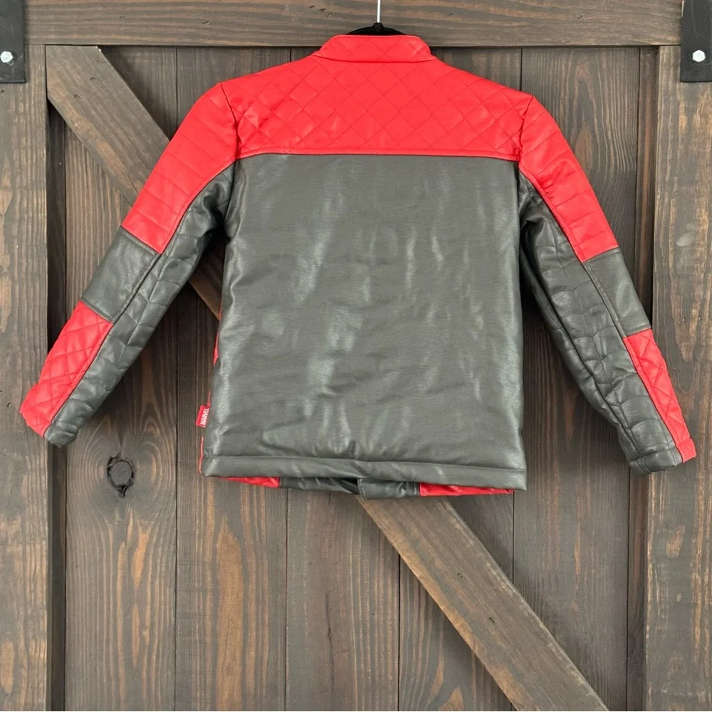 Disney Marvel Spider-Man Faux Leather Red Biker Jacket Coat Size 7/8‎ Kids - Picture 2 of 9